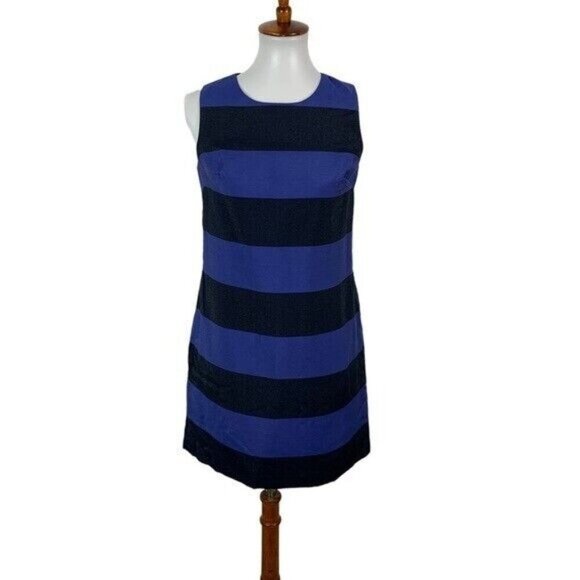Banana Republic Blue Black Striped Shift Dress Sleeveless Classic Petite 2 Chic - Picture 1 of 5